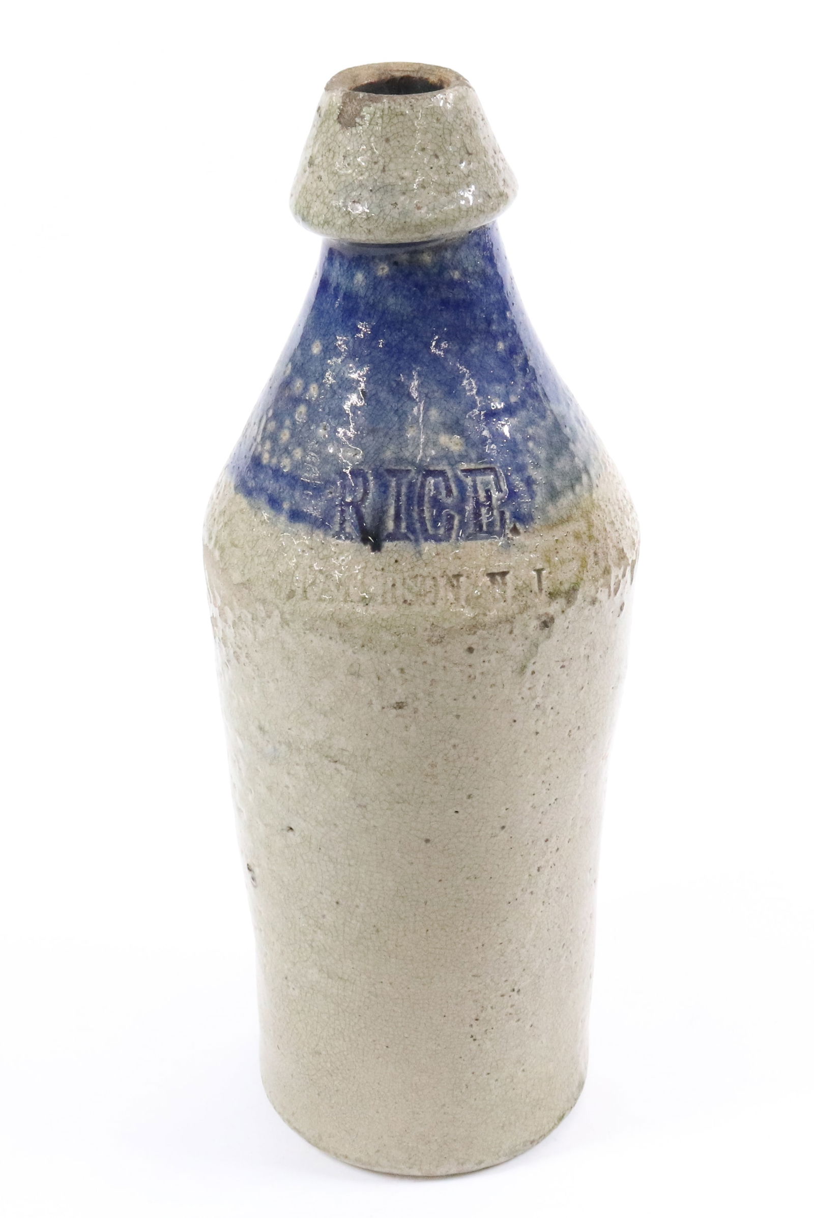 BLUE DECORATED STONEWARE BOTTLE  (1 of 6)