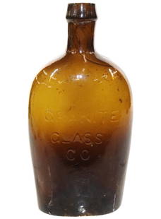 AMBER FLASK : GRANITE GLASS CO. STODDARD NH APPLIED TOP WITH TRAILING BUBBLES IN NECK Terms: PLEASE READ CAREFULLY - Terms for Purchasing and Shipping of Auction Items. Please read carefully before bidding. All pay