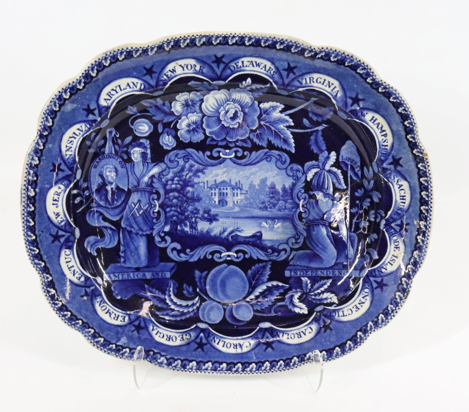 HISTORICAL BLUE TRANSFERWARE STATES PLATTER  (1 of 5)