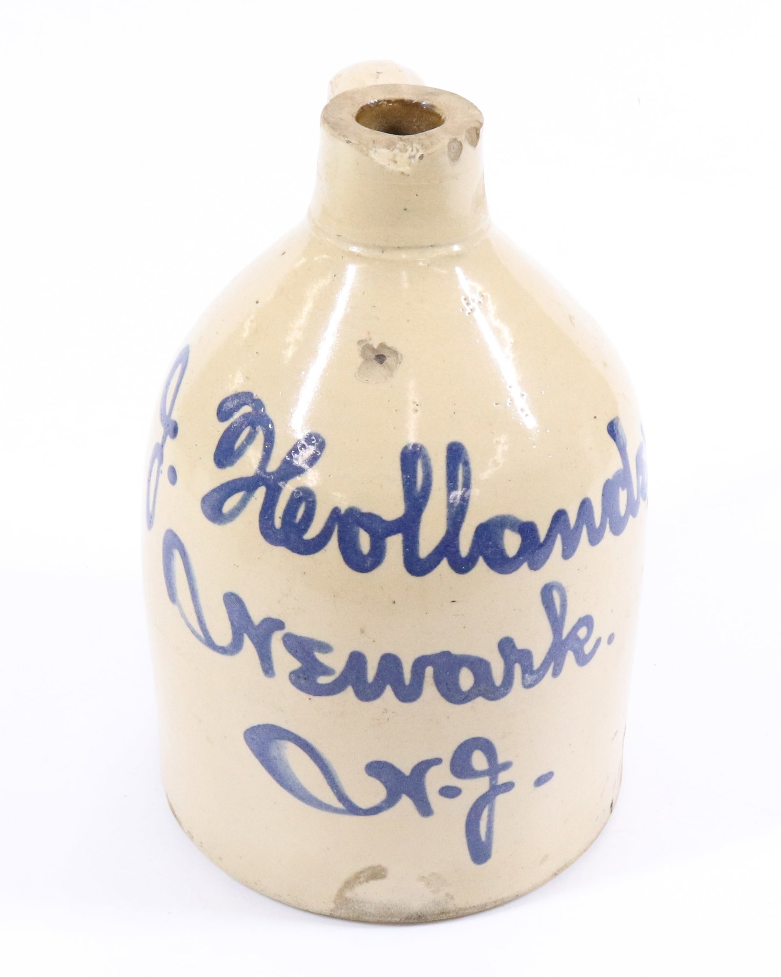 NEWARK, NEW JERSEY BLUE DECORATED SCRIPT JUG (1 of 5)