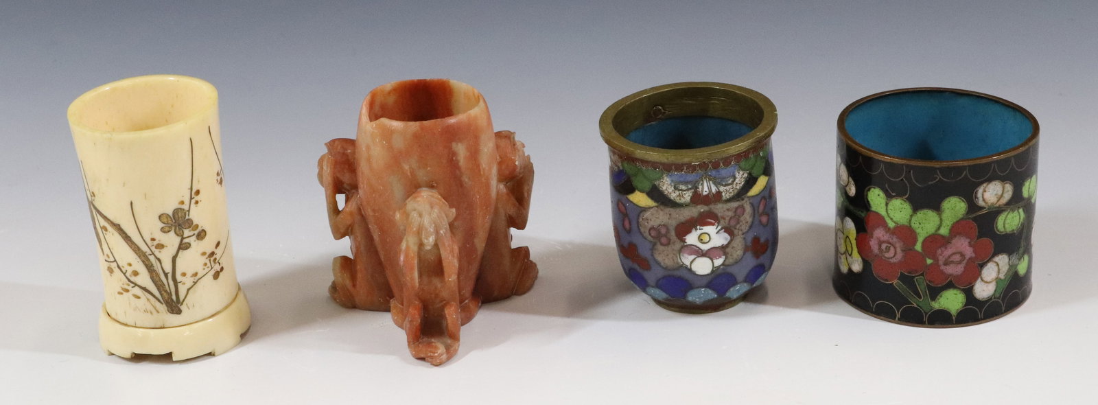 (4) TOOTHPICKS ASIAN: TWO CLOISONNE, CARVED (BONE) WITH HAND PAINTING AND THREE MONKEYS SOAPSTONE 1 3/4" TO 2 3/8" Terms: PLEASE READ CAREFULLY - Terms for Purchasing and Shipping of Auction Items. Please read carefully be