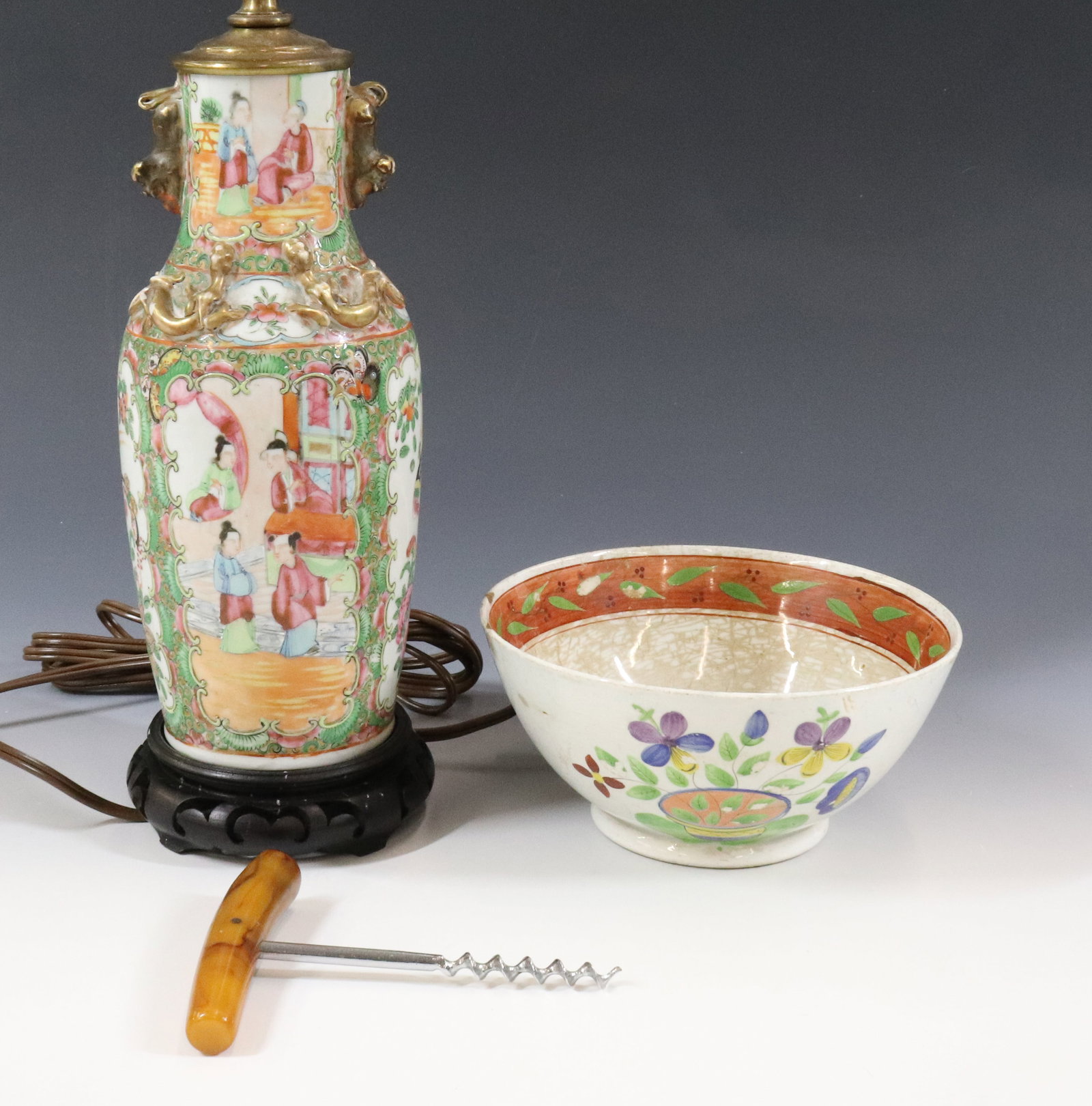  ROSE MEDALLION LAMP, BOWL AND CORK SCREW (1 of 9)