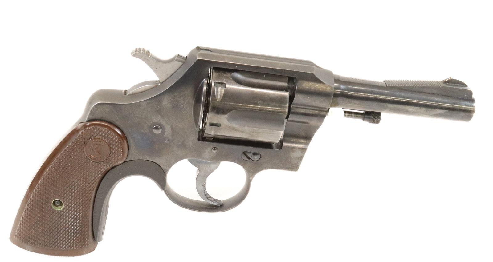 COLT OFFICIAL POLICE REVOLVER: .38 SPECIAL, SERIAL# 732408 - 4" BARREL Registration: THIS GUN REQUIRES REGISTRATION OR FFL TRANSFER Terms: UPDATED 2023 TERMS FOR PURCHASING AND SHIPPING OF AUCTION ITEMS. PLEASE READ CAREFULLY BEFOR