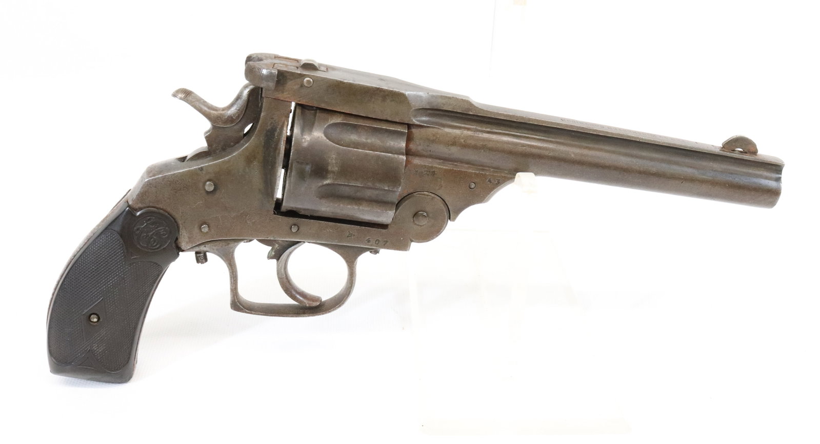 BELGIUM DA FLIP TOP REVOLVER: 44-40 CAL, SERIAL# 407, 6" BARREL Registration: ANTIQUE OR BLACK POWDER, NO REGISTRATION REQUIRED Terms: UPDATED 2023 TERMS FOR PURCHASING AND SHIPPING OF AUCTION ITEMS. PLEASE READ CAREFULLY BEFORE B