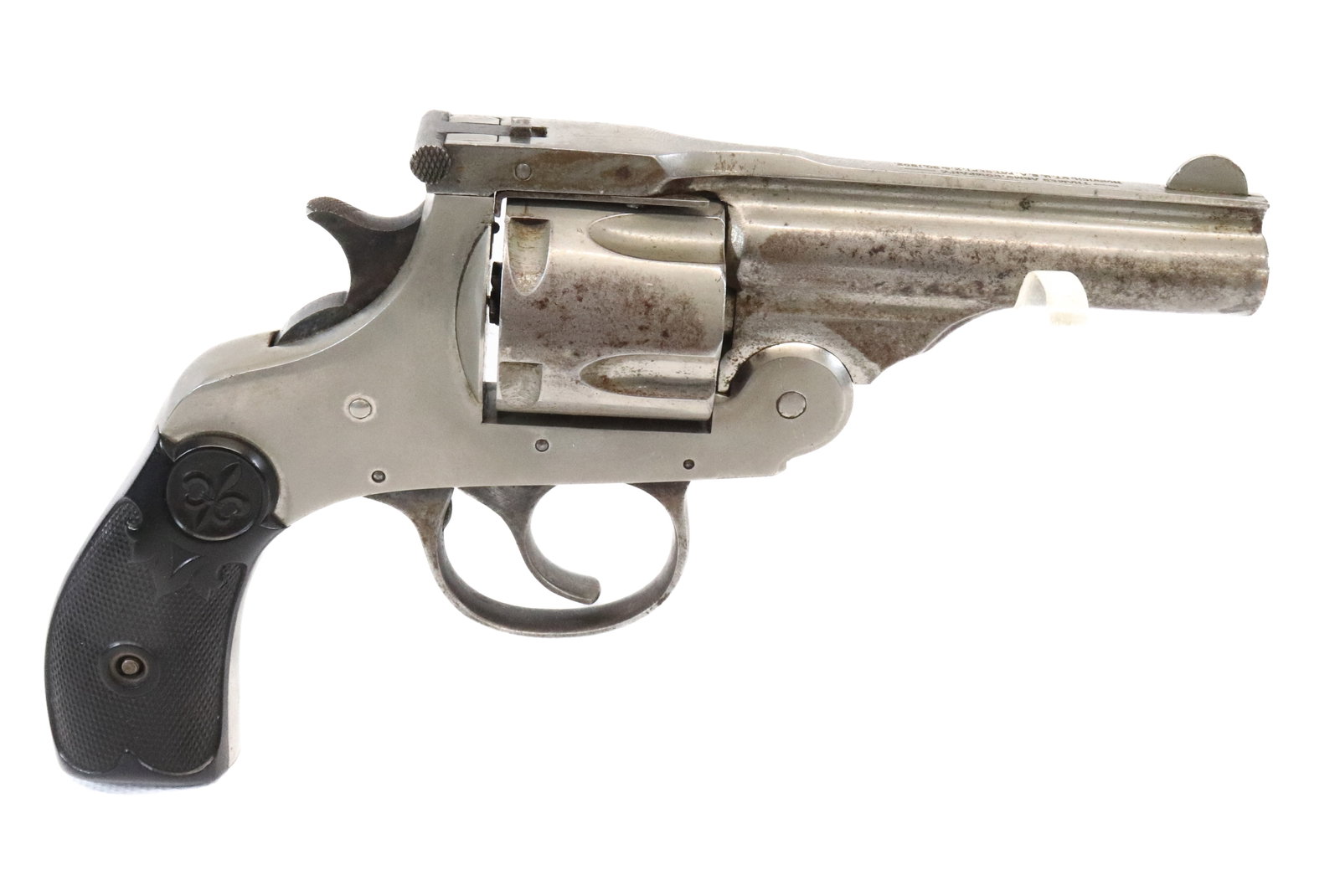 THAMES ARMS FLIP TOP REVOLVER: 38 CAL, SERIAL# 1789 - 3 1/4" BARREL Registration: THIS GUN REQUIRES REGISTRATION OR FFL TRANSFER Terms: UPDATED 2023 TERMS FOR PURCHASING AND SHIPPING OF AUCTION ITEMS. PLEASE READ CAREFULLY BEFORE B