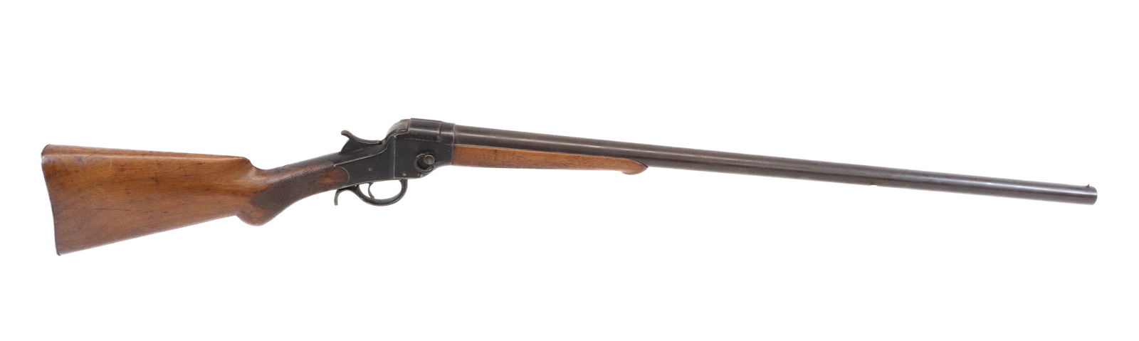 HOPKINS AND ALLEN SINGLE SHOT SHOTGUN: 12 GA, ANTIQUE FALLING BLOCK - 30" BARREL Registration: ANTIQUE OR BLACK POWDER, NO REGISTRATION REQUIRED Terms: UPDATED 2023 TERMS FOR PURCHASING AND SHIPPING OF AUCTION ITEMS. PLEASE READ CAREFULLY