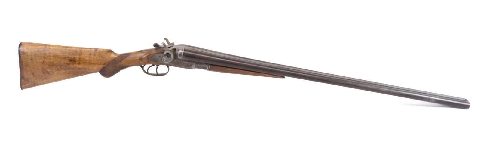WILLIAM MOORE PERCUSSION DOUBLE BARREL SHOTGUN: 12GA, SERIAL# 6933 - DOUBLE BARREL HAMMER SHOTGUN WITH 30 1/2" BARRELS Registration: ANTIQUE OR BLACK POWDER, NO REGISTRATION REQUIRED Terms: UPDATED 2023 TERMS FOR PURCHASING AND SHIPPING OF AUCTION