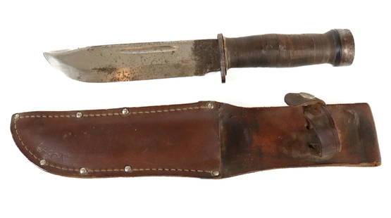 CATTARAUGUS HUNTING KNIFE WITH SHEATH: BLADE MARKED; CATTARAGUS #2250 - 6" BLADE AND 10 1/2" OVERALL LENGTH