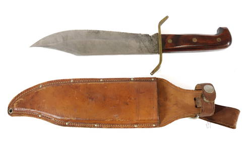 WESTERN BOWIE KNIFE: BLADE MARKED; WESTERN W 49 A - WITH SHEATH - BLADE 9 1/2" X 2" - 14 3/4" OVERALL LENGTH - WITH SHEATH