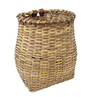ANTIQUE PENNSYLVANIA TRAPPERS BASKET: HAND WOVEN WITH LEATHER STRAPS - 19TH CENTURY PENNSYLVANIA
