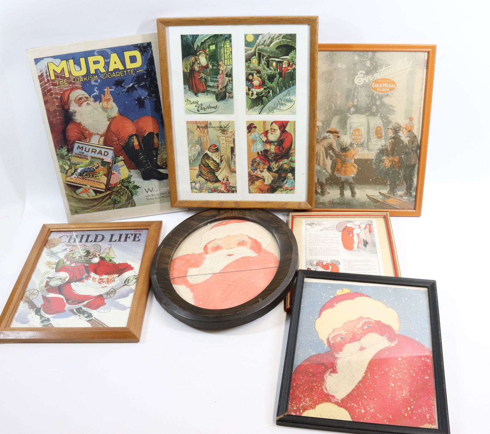 LOT OF VINTAGE FRAMED SANTA CLAUS PICTURES (1 of 5)