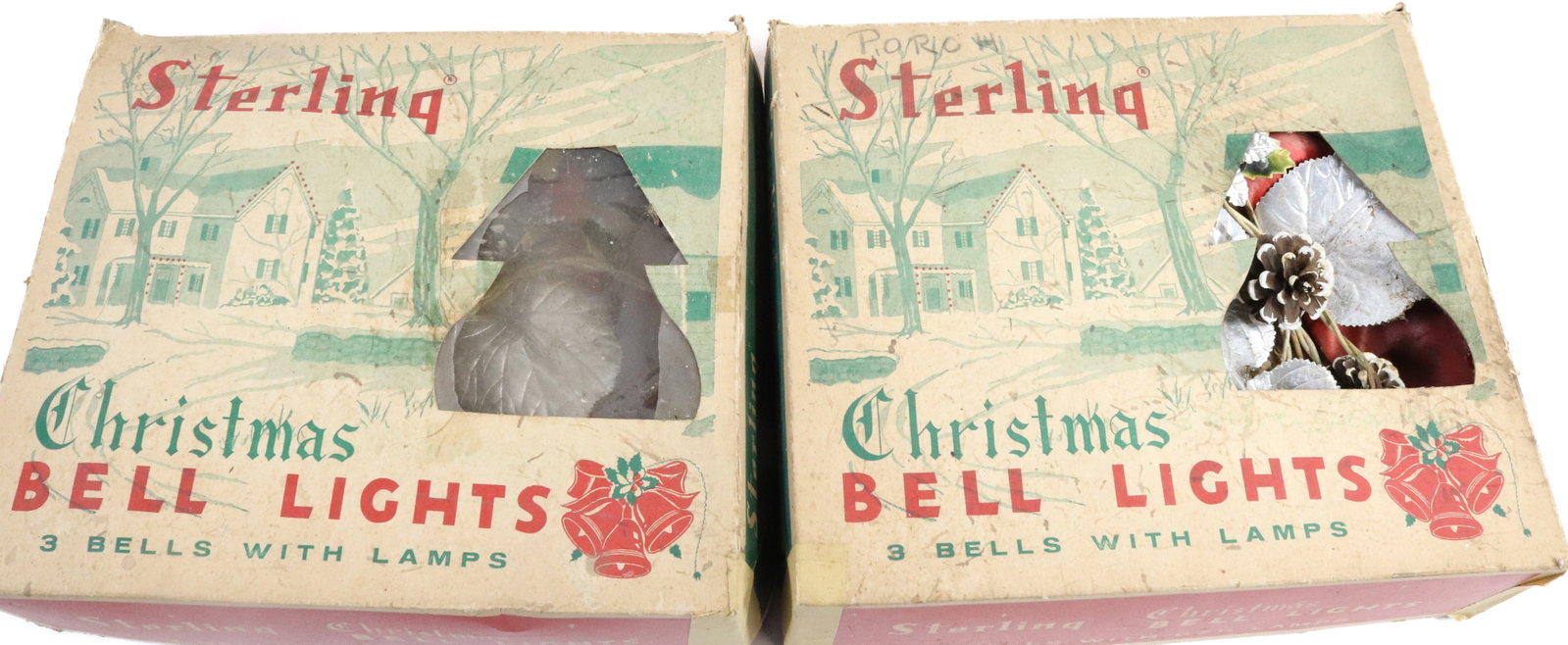 (2) STERLING CHRISTMAS BELL LIGHTS: ORIGINAL BOXES. AS-FOUND. UNTESTED.