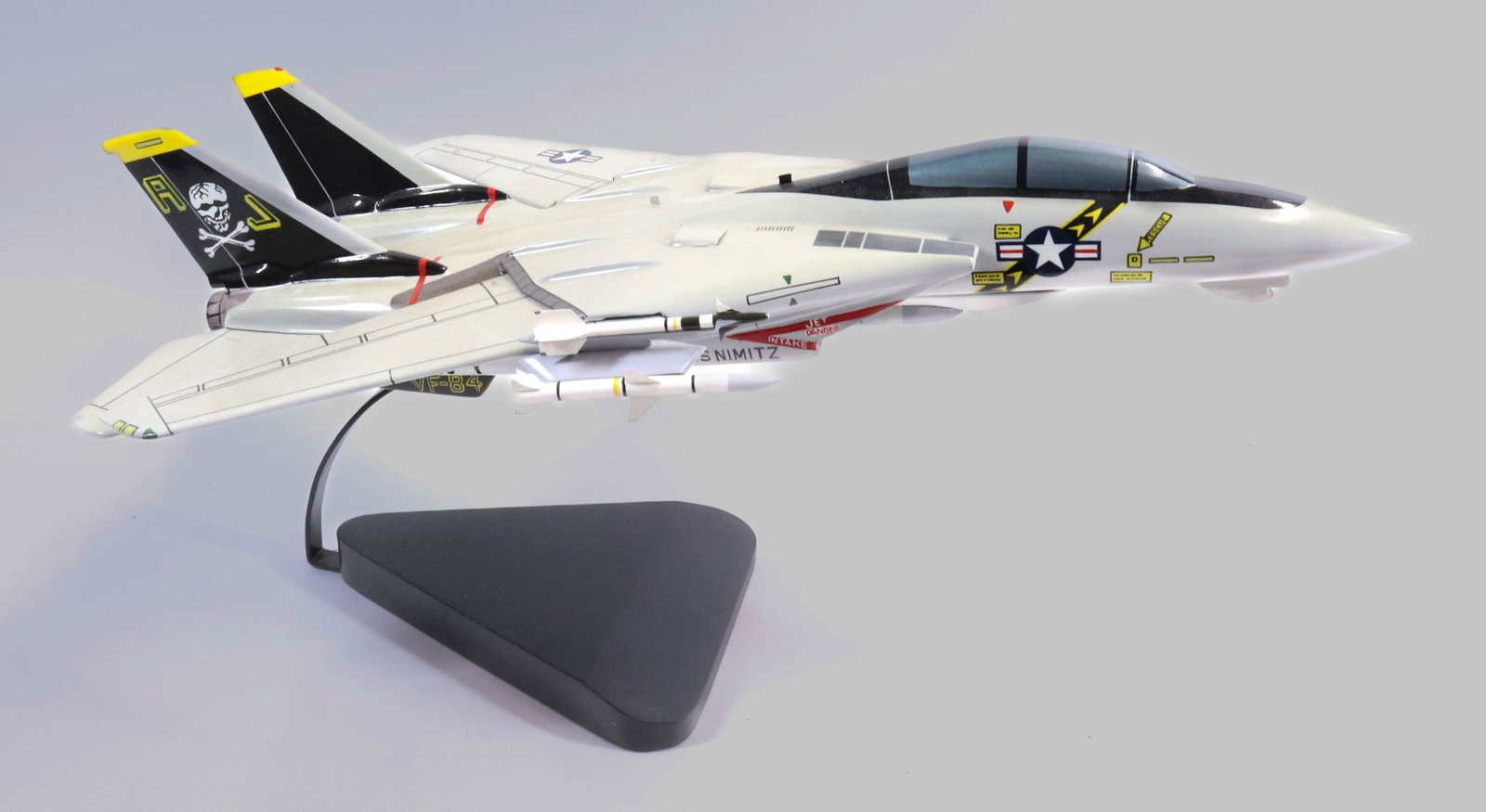 MODEL OF USS NIMITZ: HANDCRAFTED ON DISPLAY STAND. 18" L.