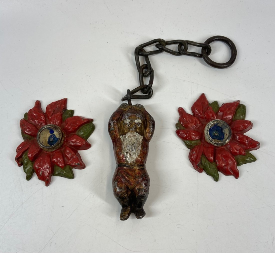 PAIR OF POINSETTIA CANDLEHOLDERS AND SANTA ON CHAIN (1 of 5)