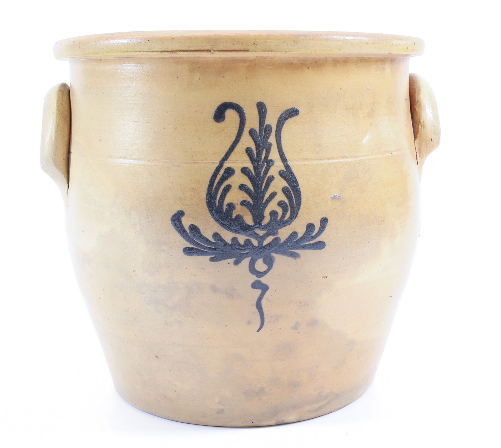 BLUE DECORATED STONEWARE CROCK (1 of 7)
