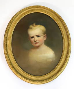 PORTRAIT OF A CHILD: OVAL OIL ON CANVAS IN GILT FRAME. MRKD. ON BACK "RESTORED" AND POSSIBLY WORK OF THOMAS SULLY, PHILADELPHIA. 20" X 16". Terms: PLEASE READ CAREFULLY - Terms for Purchasing and Shipping of Auction Items