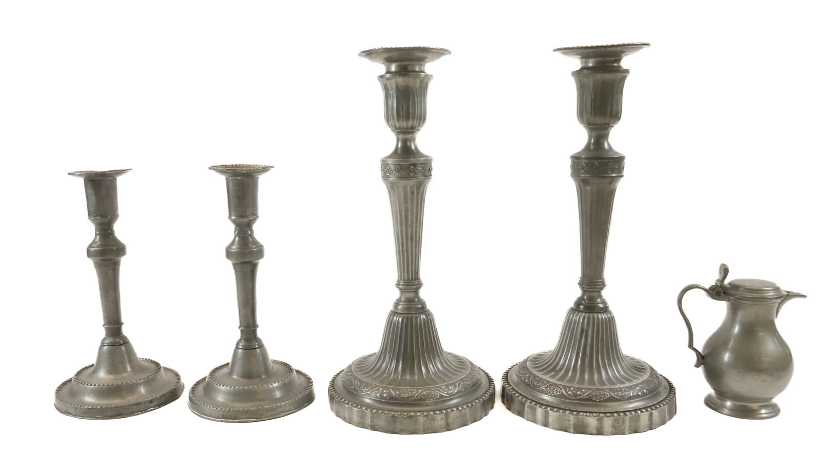PEWTER CANDLESTICKS AND CREAMER (1 of 3)