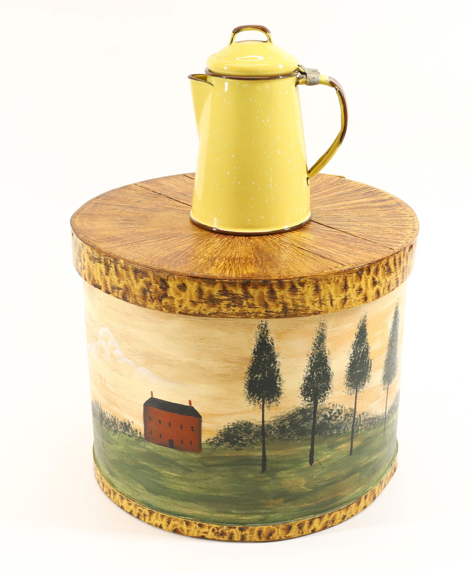 PAINTED WOODEN CONTAINER AND AGATE COFFEE POT (1 of 3)