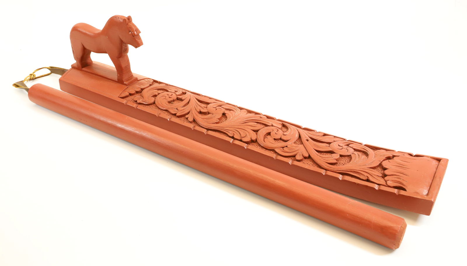 CARVED WOODEN MANGLE BOARD AND ROLLER (1 of 4)