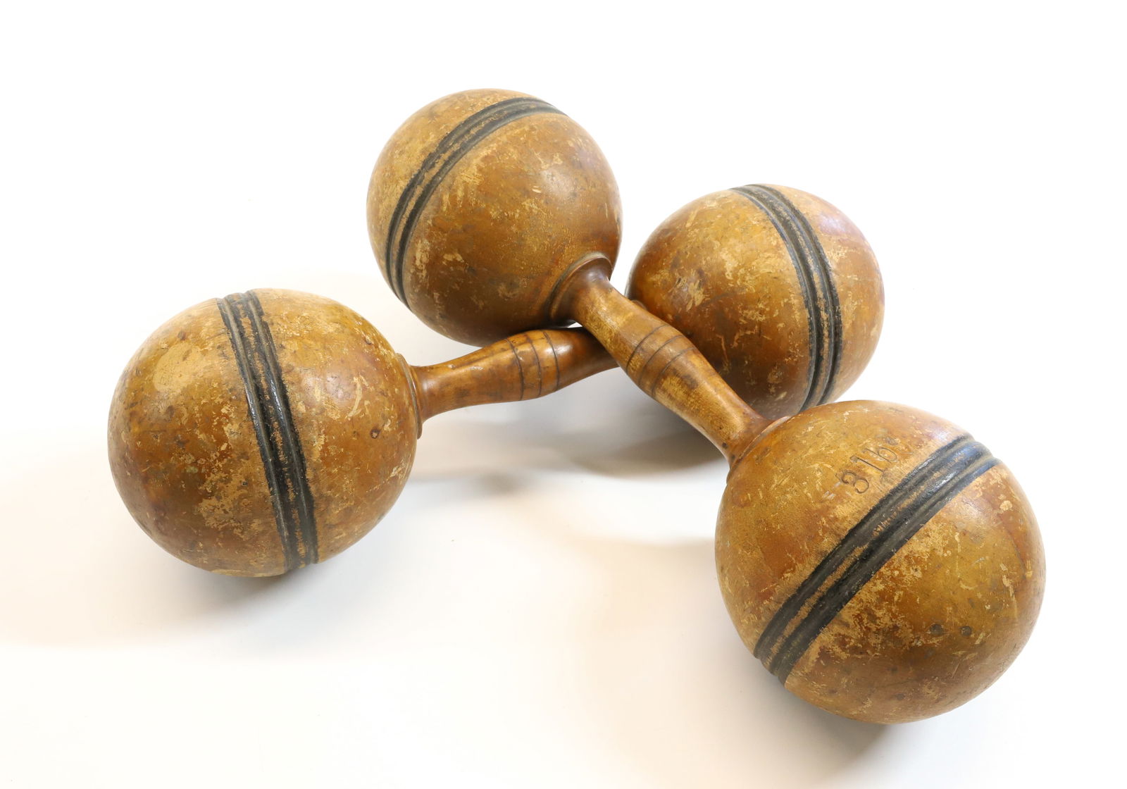 PAIR OF WOODEN DUMBBELLS (1 of 3)