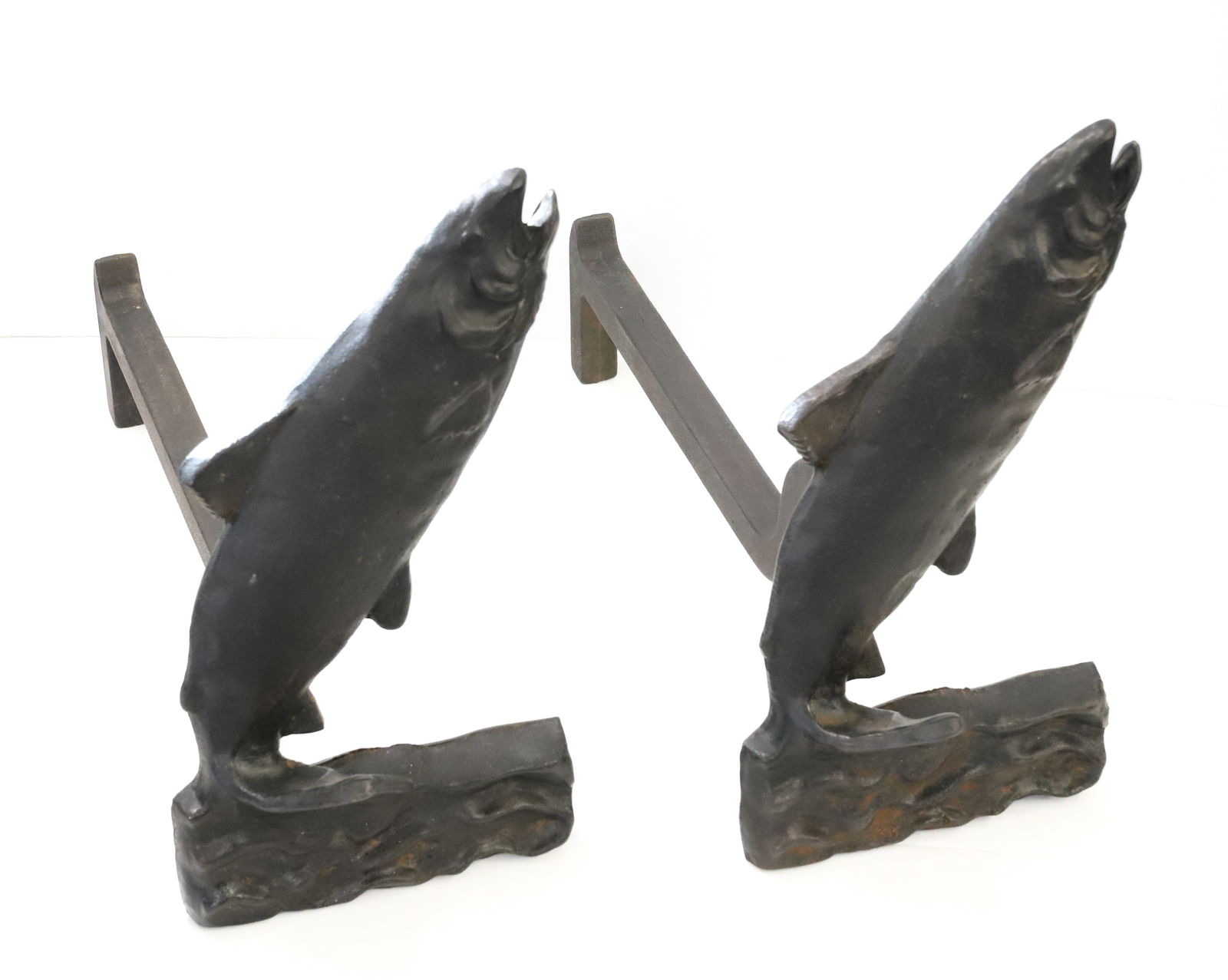 PAIR OF CAST IRON FISH ANDIRONS (1 of 4)