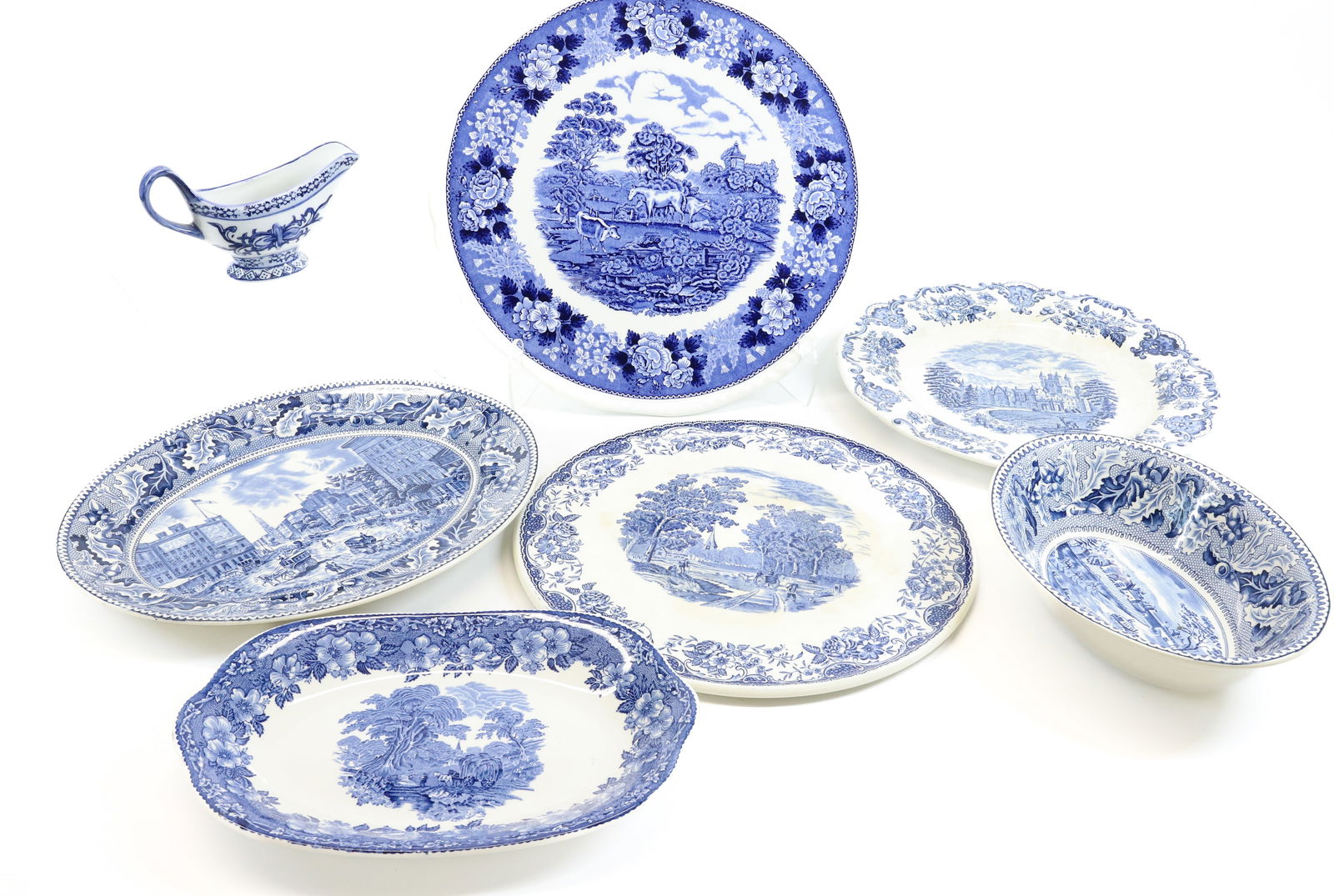LOT OF BLUE/WHITE TRANSFERWARE DISHES (1 of 10)