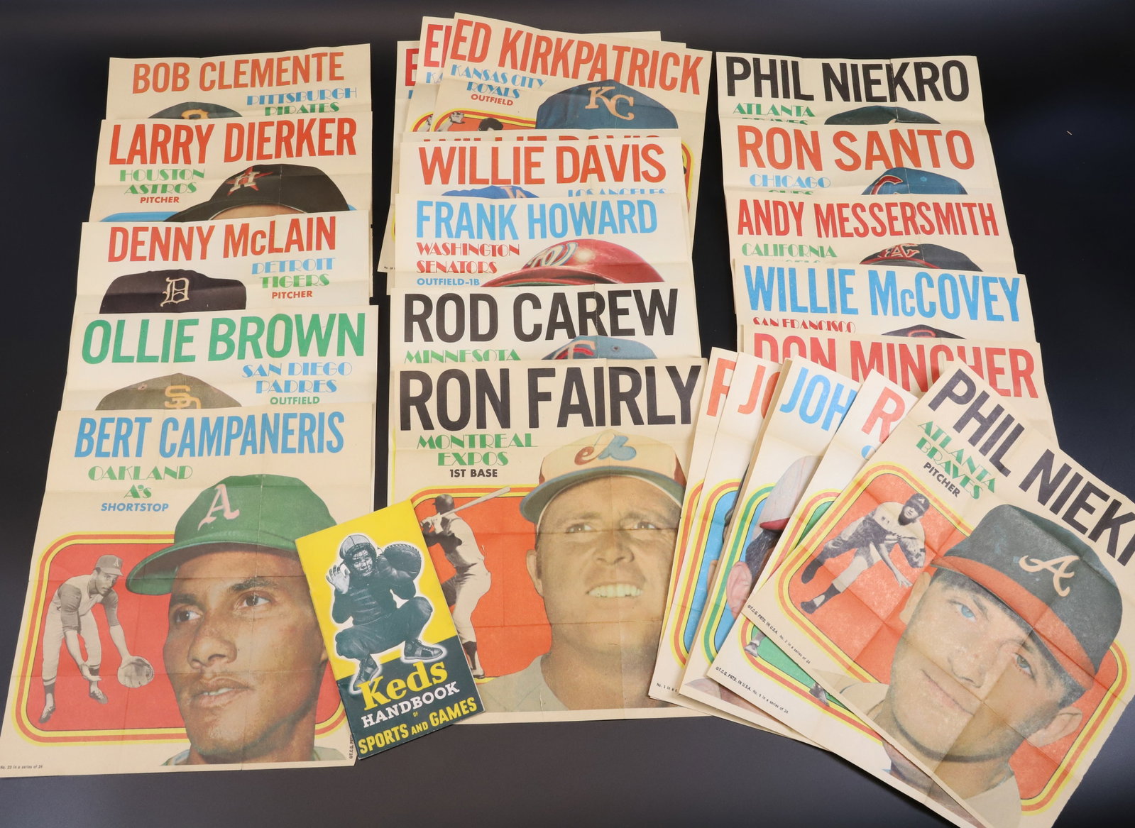 (24) TOPPS BASEBALL POSTERS: SOME DOUBLES. 9 1/2" X 8 3/4". PLUS, KEDS HANDBOOK OF SPORTS AND GAMES. Terms: PLEASE READ CAREFULLY - Terms for Purchasing and Shipping of Auction Items. Please read carefully before bidding. All pay