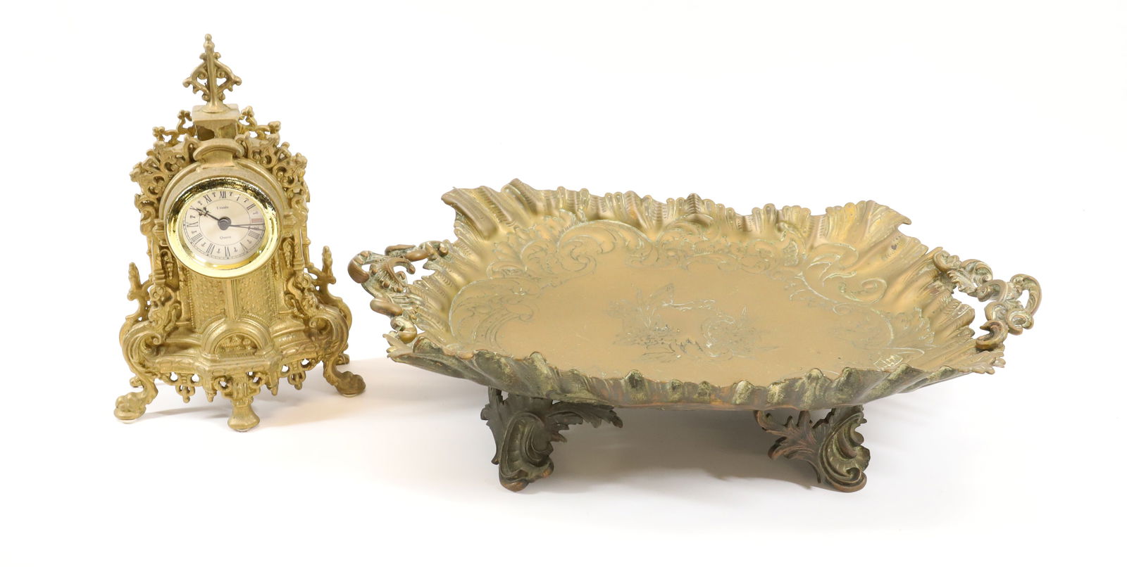 CAST BRASS CLOCK AND TRAY (1 of 5)