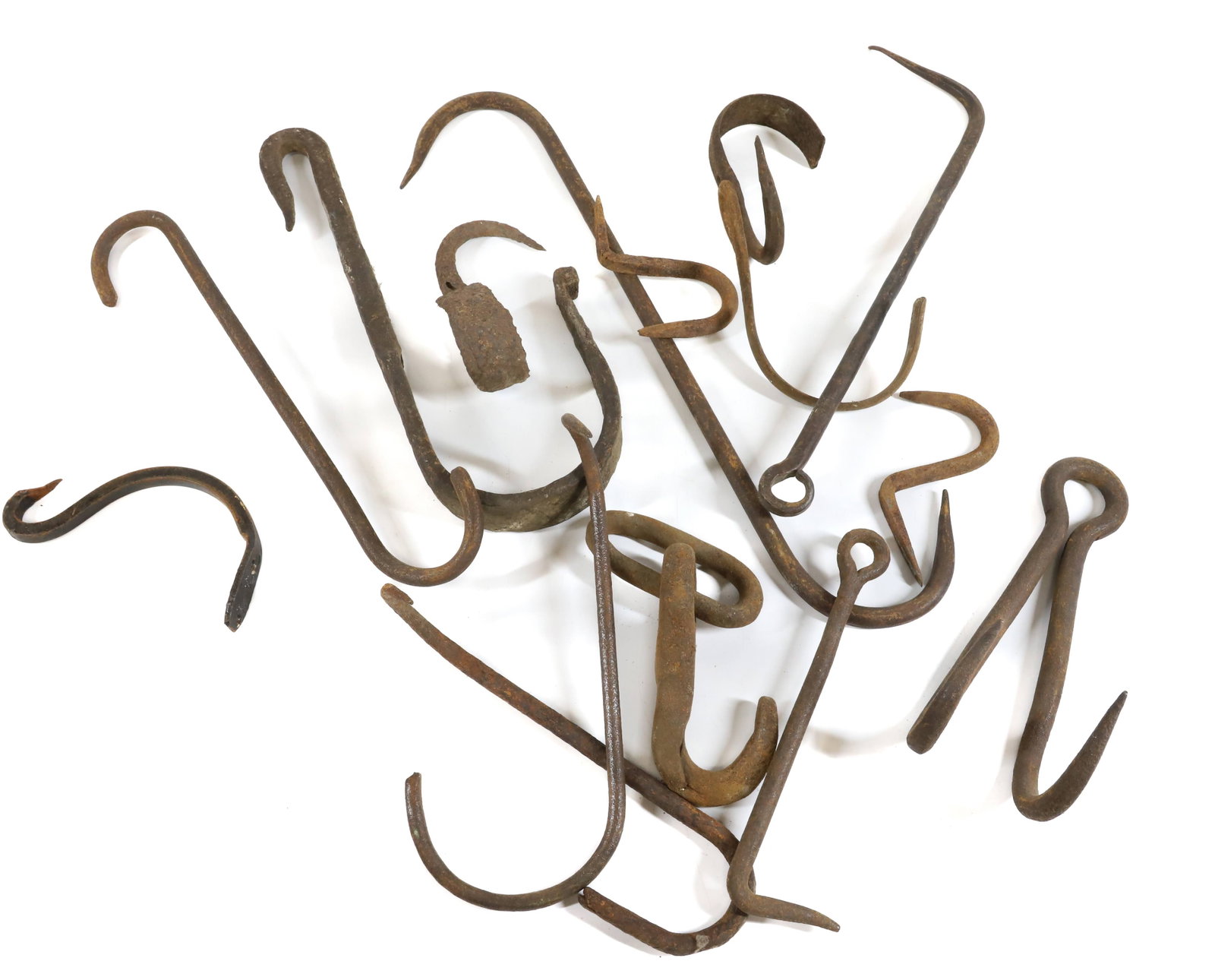 LOT OF LARGE IRON HOOKS: LARGEST 16 3/4" L. PLEASE READ CAREFULLY - Terms for Purchasing and Shipping of Auction Items. Please read carefully before bidding. All payments for purchases will be made through LiveAuctioneers.com