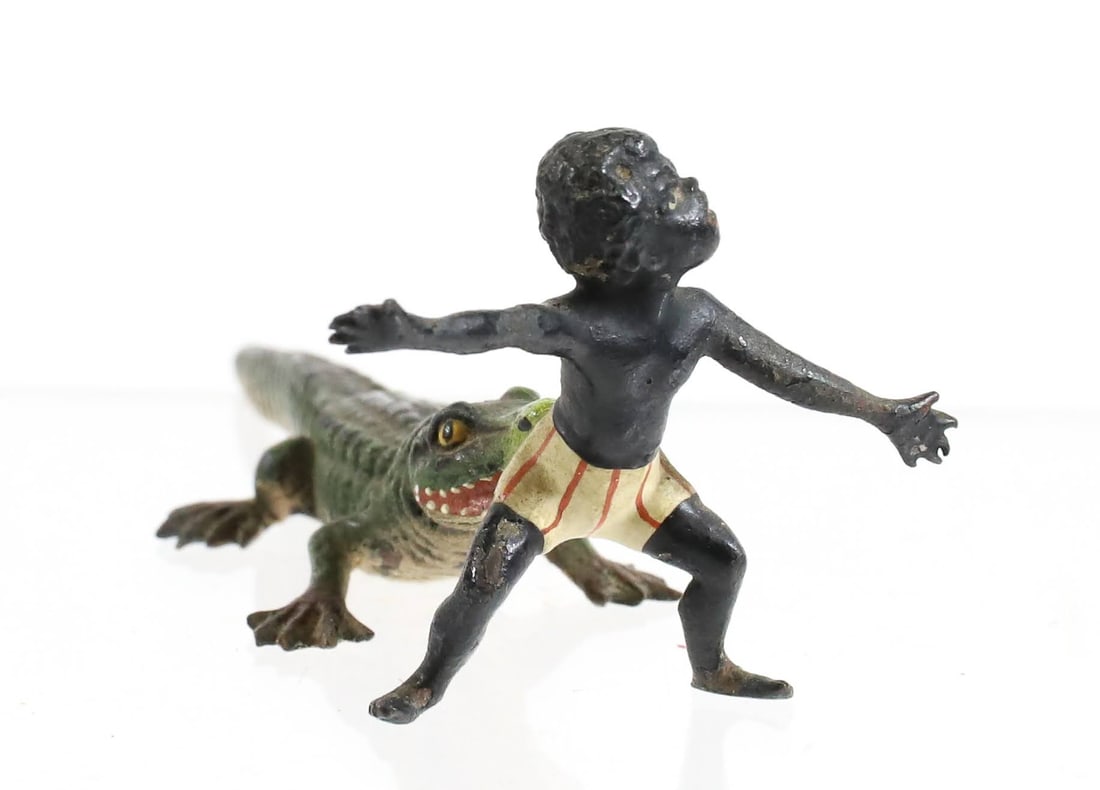 AUSTRIAN COLD PAINTED BRONZE ALLIGATOR AND BOY (1 of 5)
