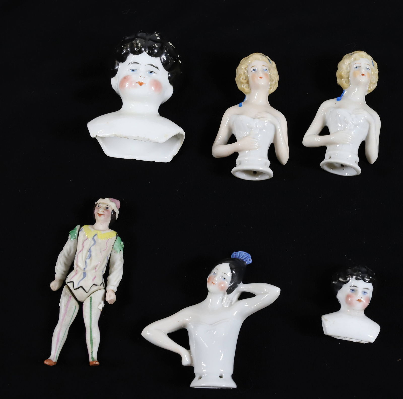 LOT OF PORCELAIN DOLL HEADS AND PINCUSHION BODIES (1 of 3)
