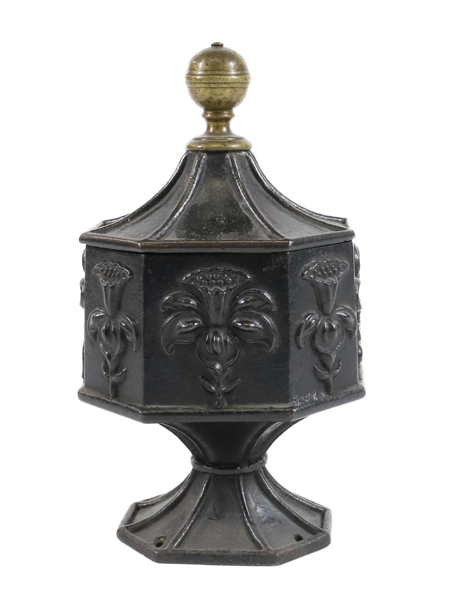 CAST IRON PEDESTAL TOBACCO BOX (1 of 4)