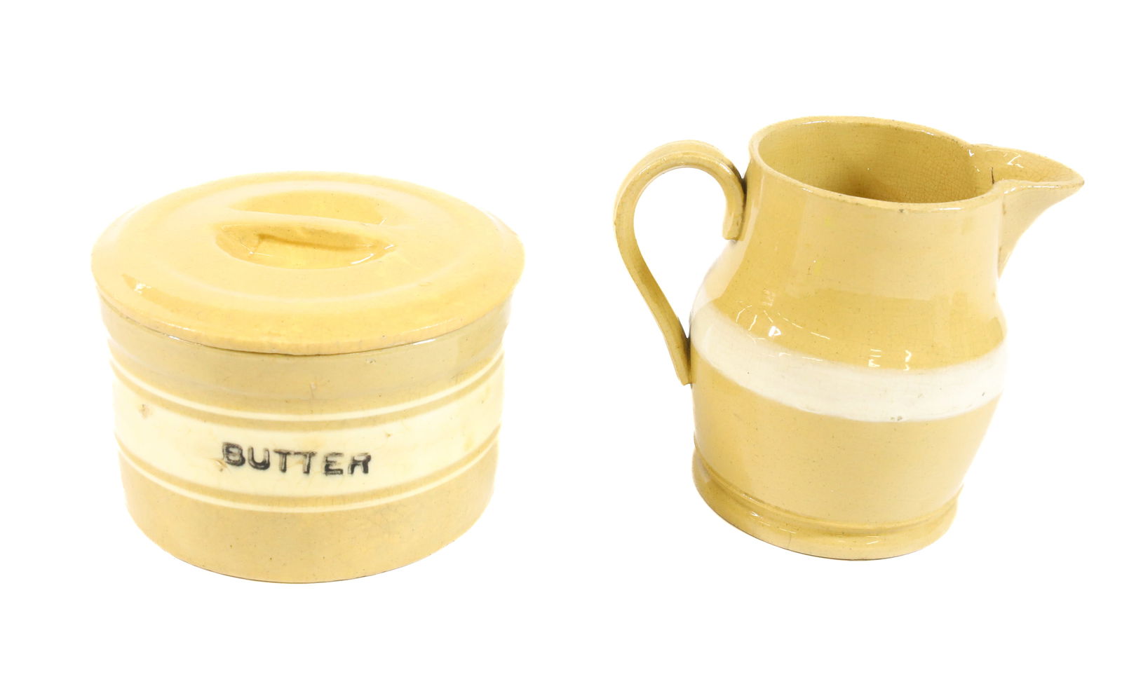 YELLOW WARE BUTTER CROCK AND PITCHER (1 of 6)