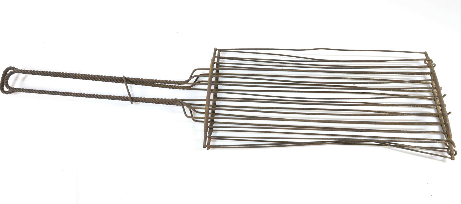 18TH/19TH C. HANDMADE FIREPLACE GRILL: WIRE CONSTRUCTION WITH TWISTED WIRE HANDLE GRIPS. 35" X 9 1/2". PLEASE READ CAREFULLY - Terms for Purchasing and Shipping of Auction Items. Please read carefully before bidding. All payments for purch