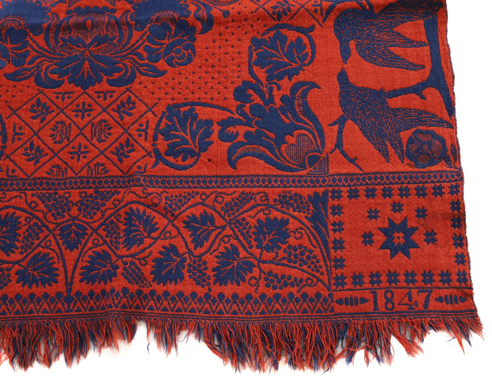 19TH C. RED/BLUE COVERLET (1 of 4)