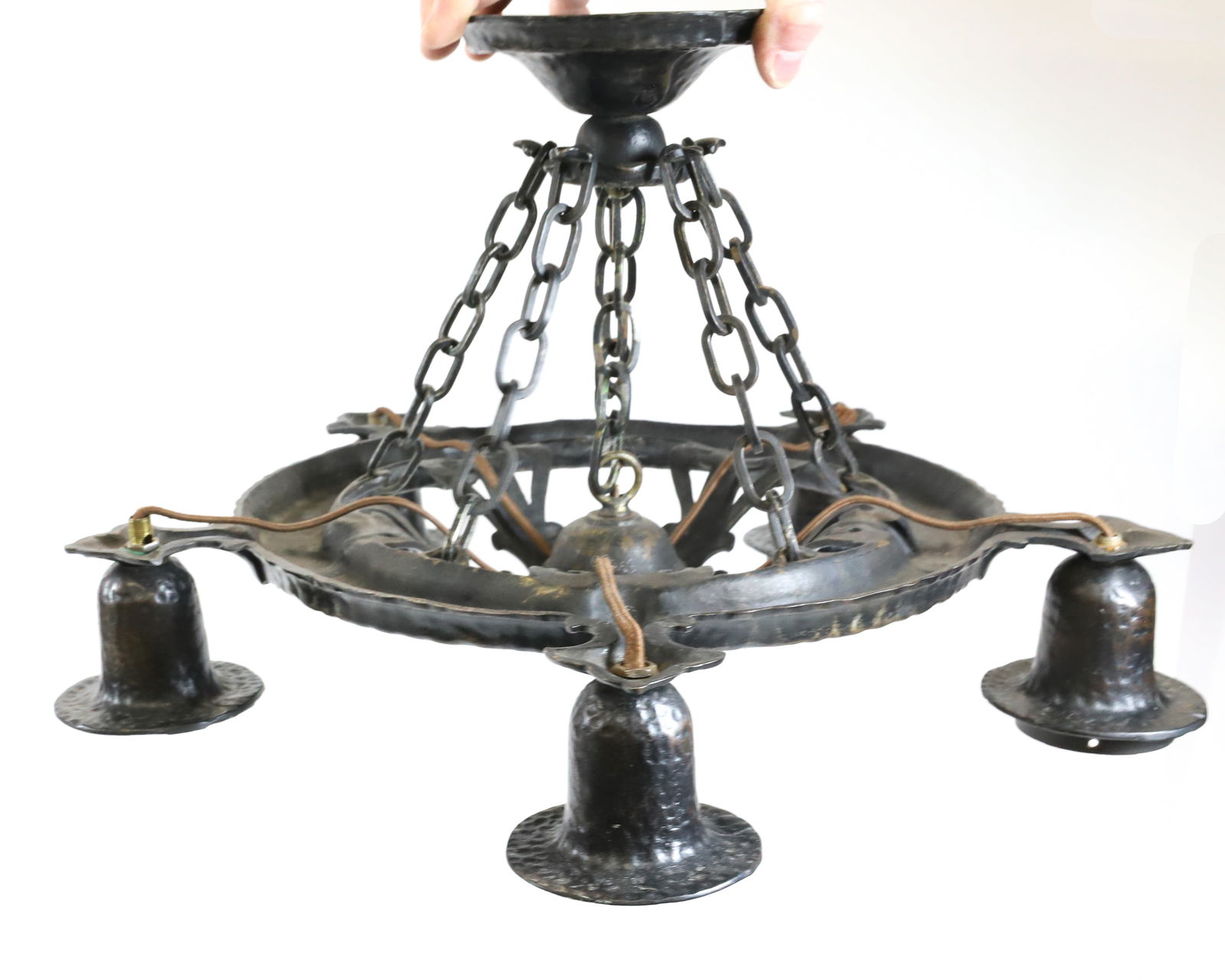 ARTS AND CRAFT CAST IRON CHANDELIER (1 of 4)
