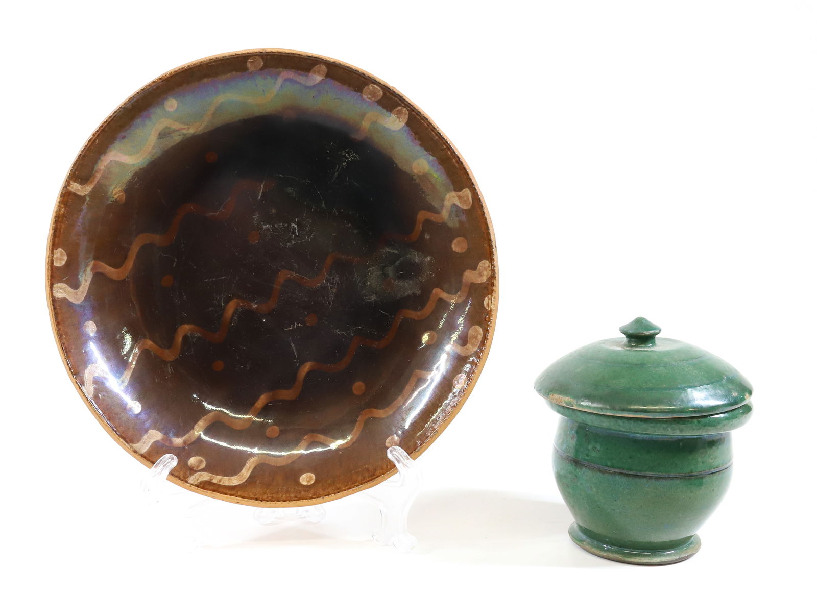 STAHL POTTERY SUGAR BOWL AND PIE PLATE (1 of 7)