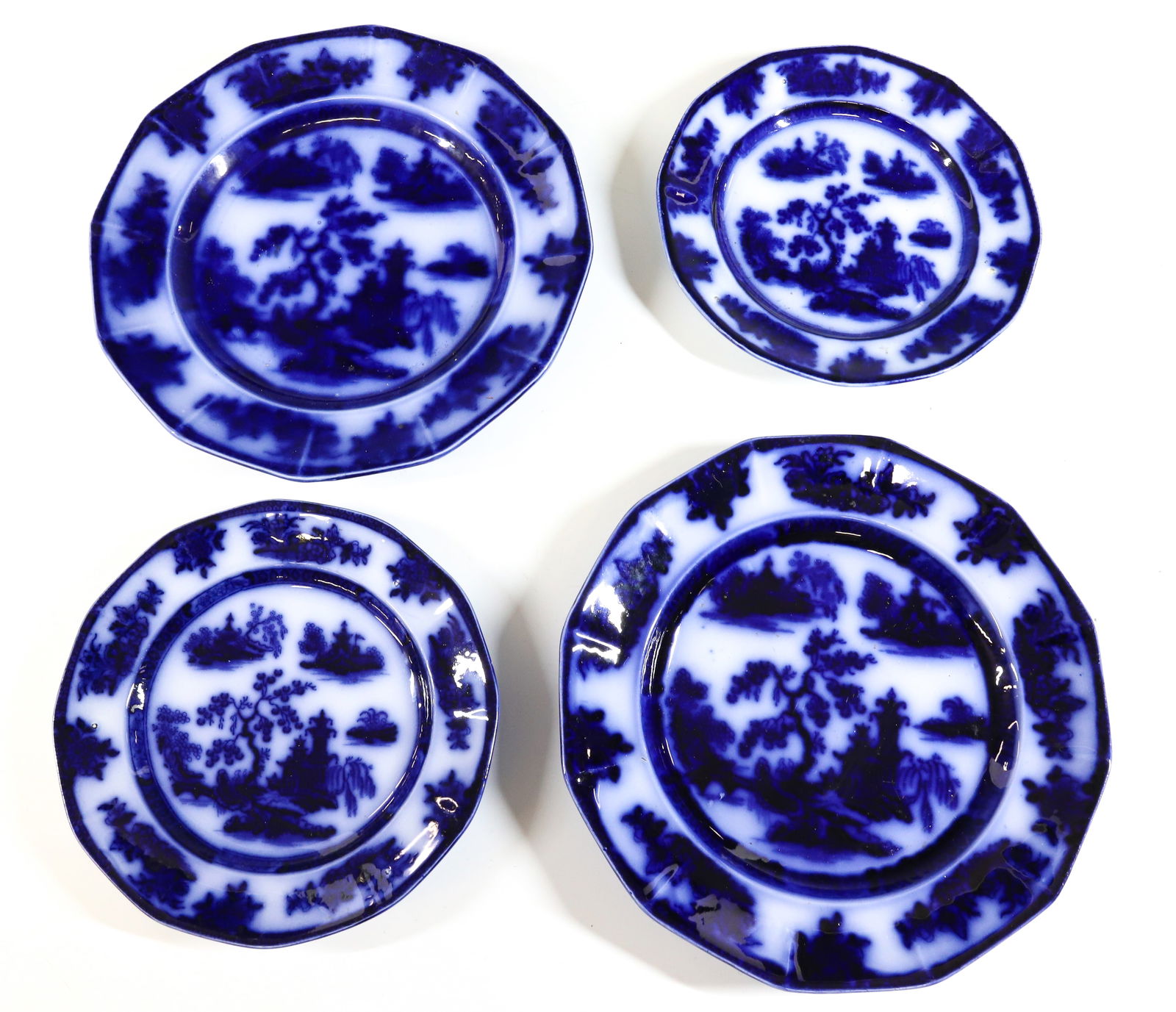 (4) FLOW BLUE "CHAPOO" PLATES (1 of 2)
