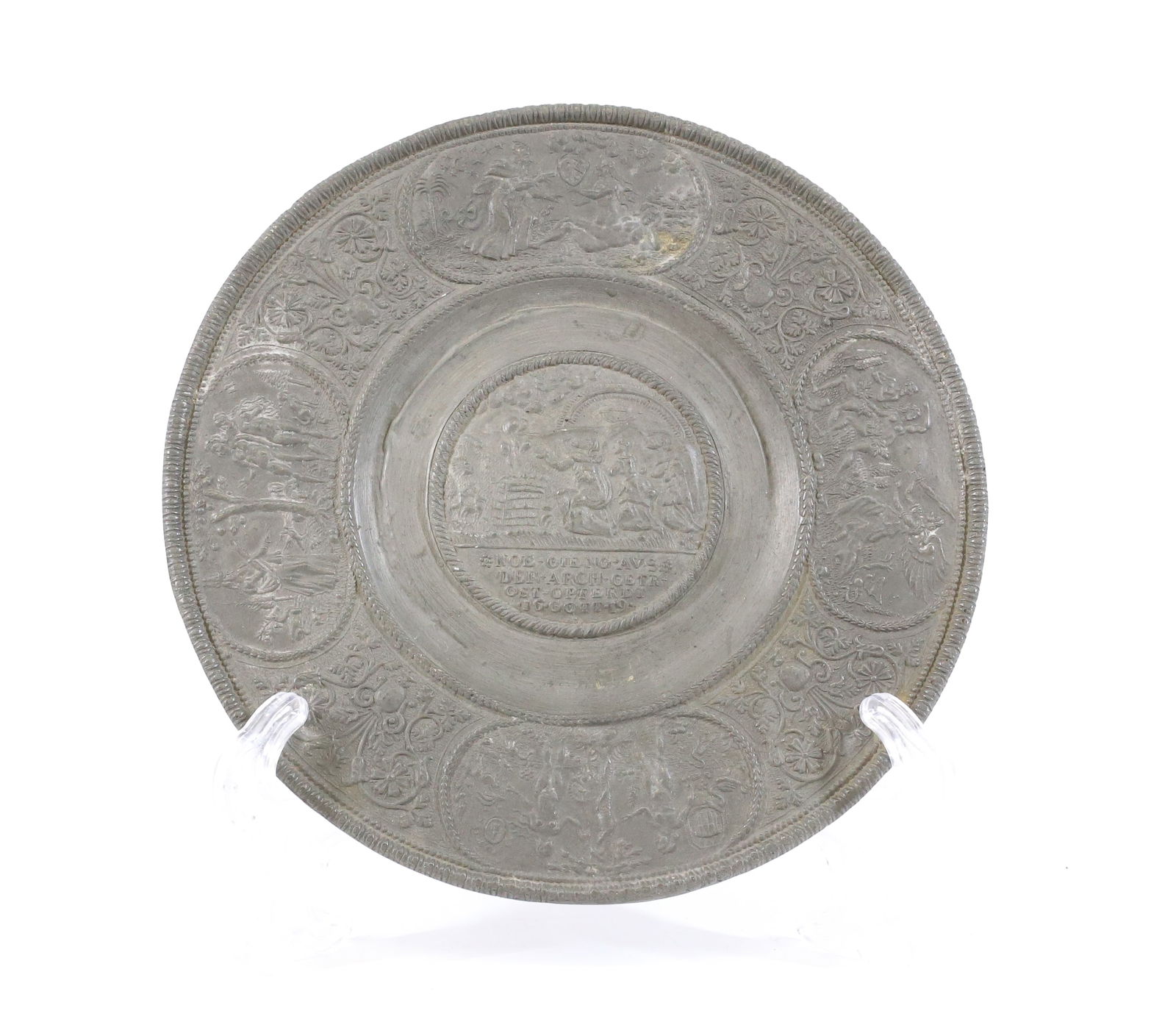 ANTIQUE GERMAN NUREMBERG PEWTER JEWISH PLATE- JUDAICA (1 of 3)