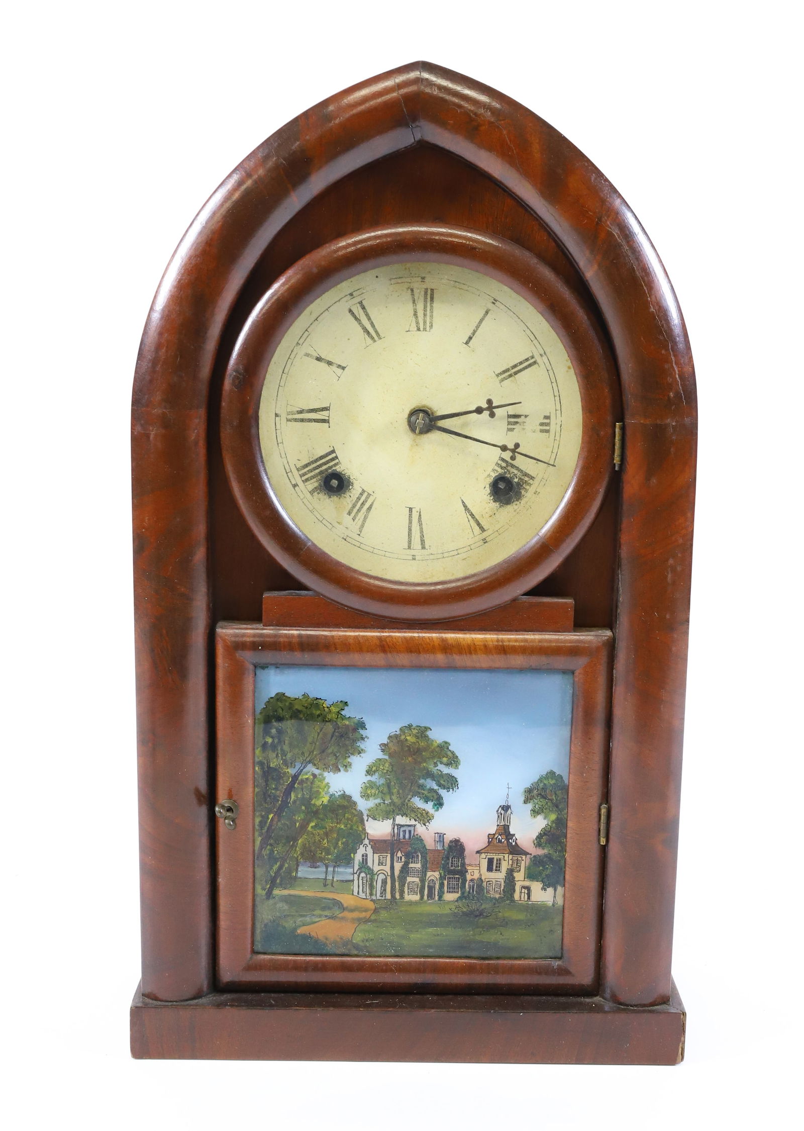 19TH C . BEEHIVE REVERSE PAINTED CLOCK (1 of 5)
