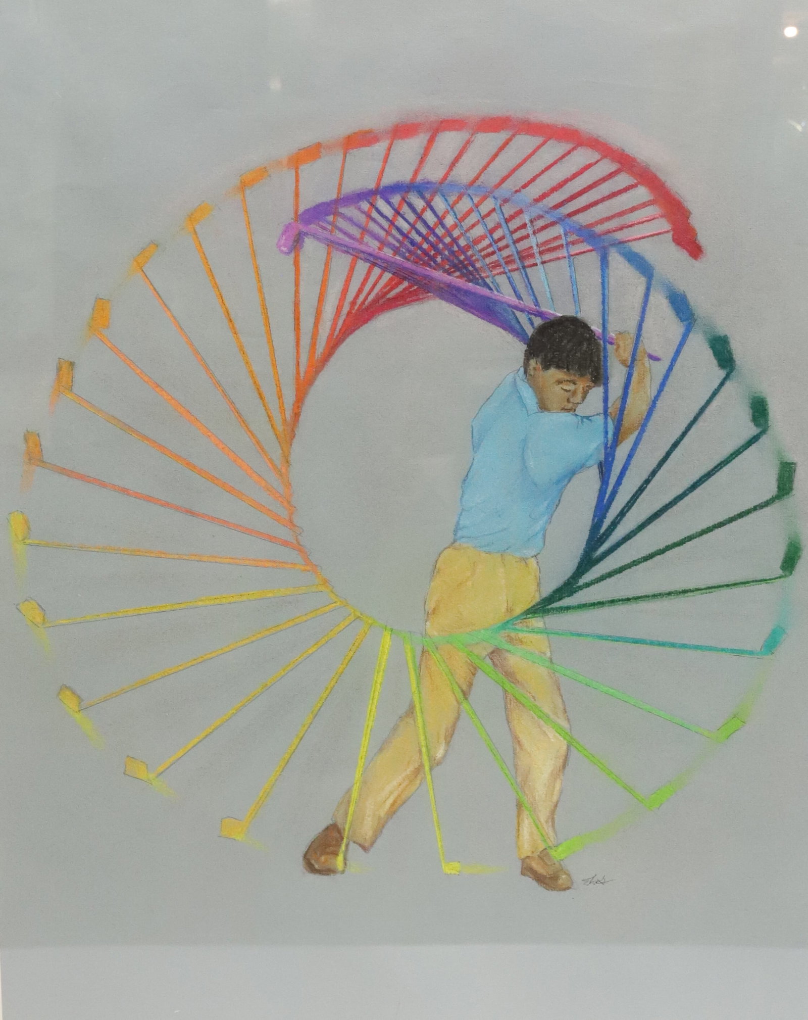 FRAMED "GOLFER", PASTEL ON PAPER: GOLFER SWINGING CLUB WITH RAINBOW OF COLORS IN SWING. MATTED AND FRAMED UNDER GLASS. SGND. BOTTOM RIGHT. 23" X 18". PLEASE READ CAREFULLY - Terms for Purchasing and Shipping of Auction Items. Please r