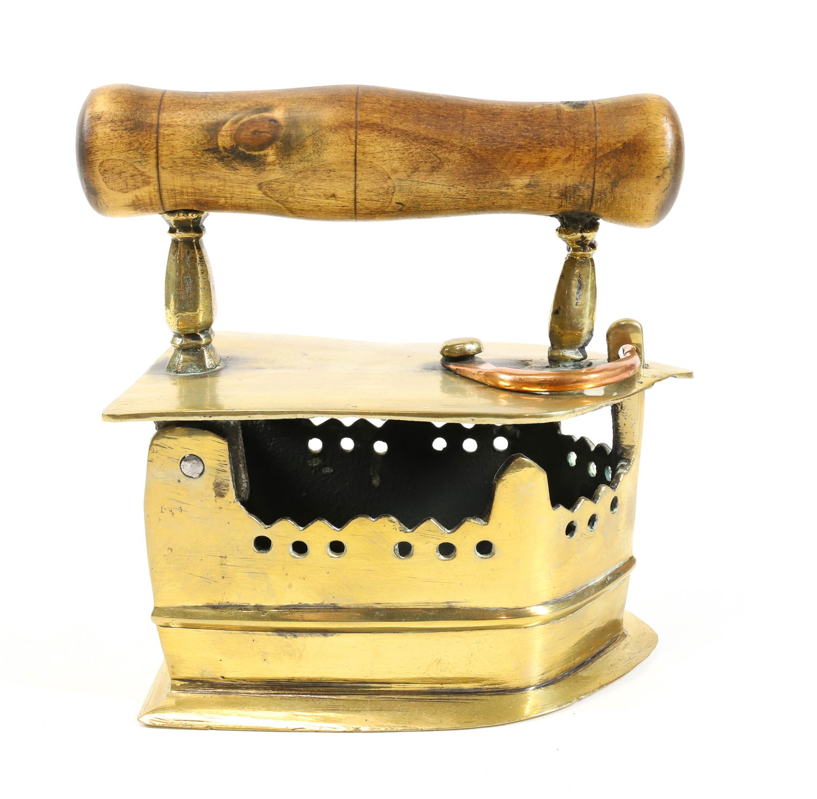 EARLY BRASS CHARCOAL IRON (1 of 5)