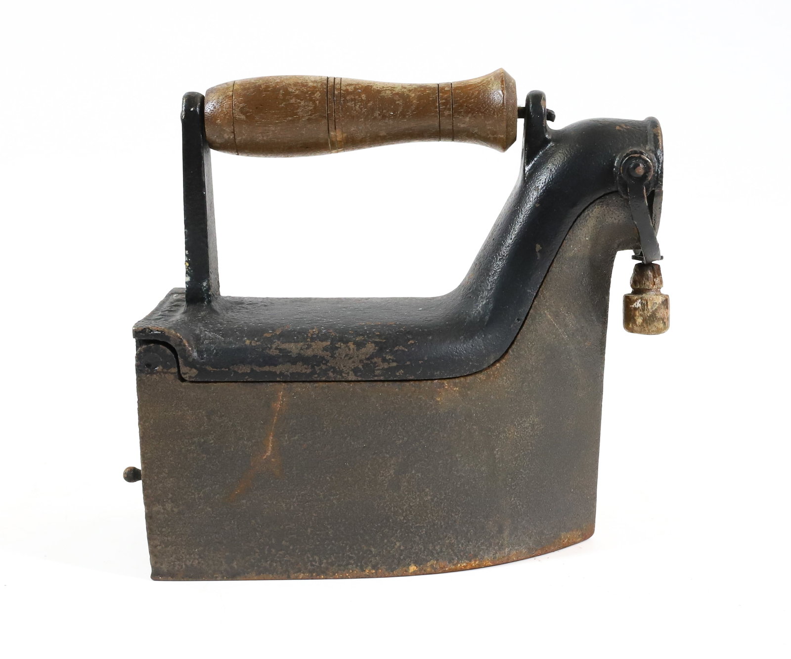 CHARCOAL IRON: UNUSUAL LIFT UP FRONT LATCH, ILLEGIBLY MARKED ON BACK , 7" L PLEASE READ CAREFULLY - Terms for Purchasing and Shipping of Auction Items. Please read carefully before bidding. All payments for purchase