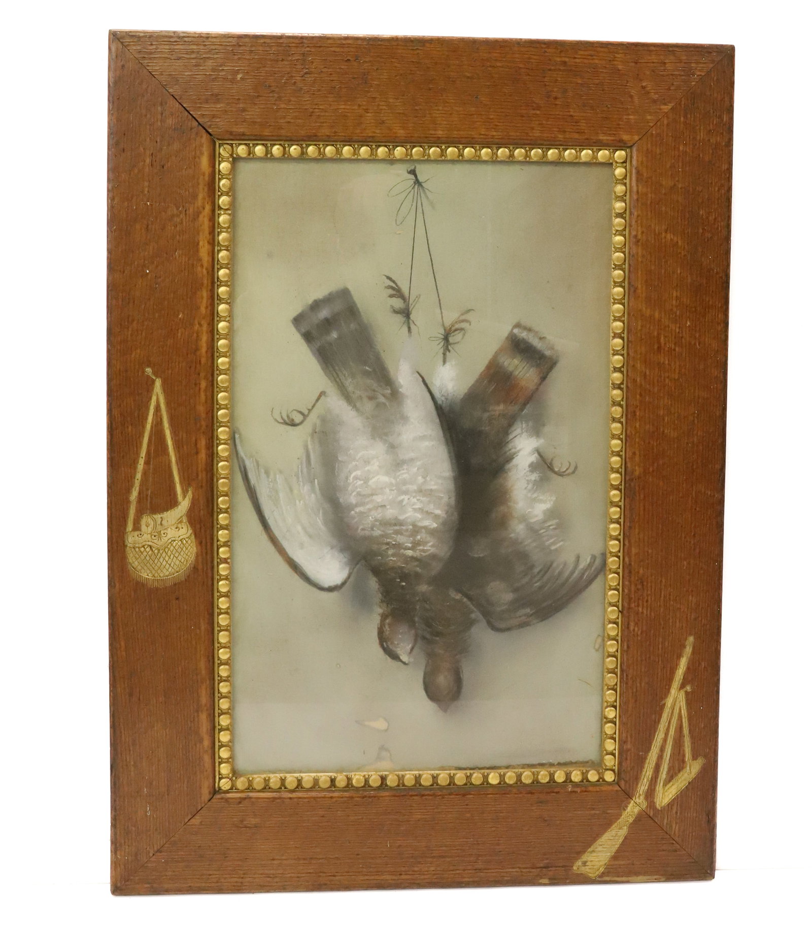 FRAME PASTEL OF GAME BIRDS: DECORATIVE OAK FRAME WITH GOLD PAINTED BEADWORK. TOTAL SIZE 32" X 23". PLEASE READ CAREFULLY - Terms for Purchasing and Shipping of Auction Items. Please read carefully before bidding. All payments fo