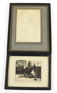 HOYLAND BETTINGER PRINT AND MCCRATE DRAWING: PERCE FISHERMAN SGND. IN PENCIL (4 1/2" X 5" SIGHT VIEW) AND ABSTRACT DRAWING BY McCRATE 67. PLEASE READ CAREFULLY - Terms for Purchasing and Shipping of Auction Items. Please read carefully before bi