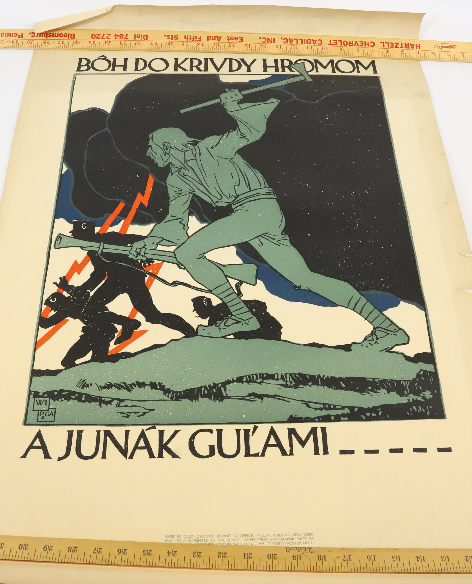 (4) CZECHOSLOVAKIA WAR POSTERS: ISSUED BY CZECH RECRUITING OFFICE. DESIGNED AND PRINTED BY WENTWORTH INSTITUTE, BOSTON. PLEASE READ CAREFULLY - Terms for Purchasing and Shipping of Auction Items. Please read carefully before bidding