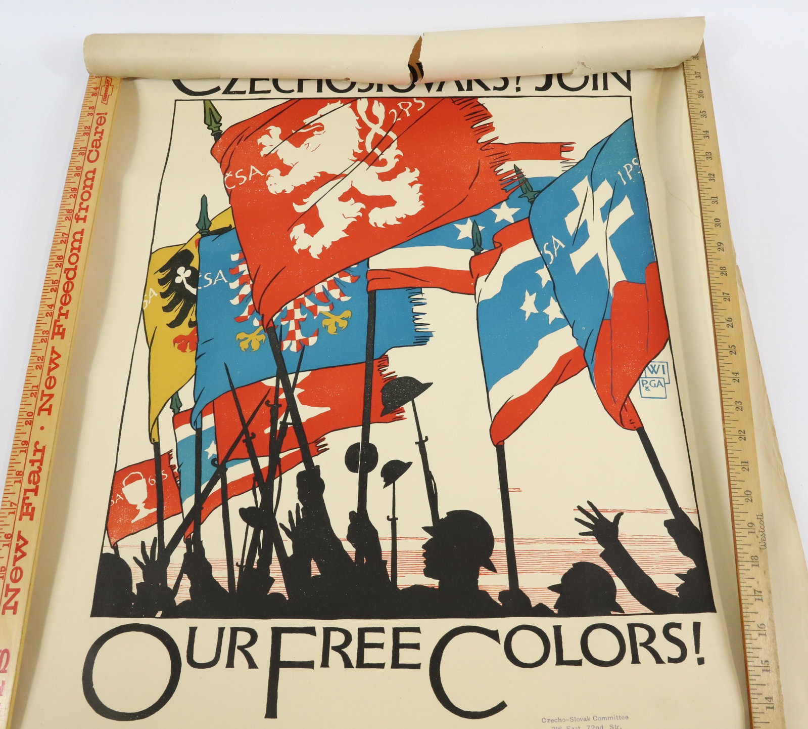 (5) CZECHOSLOVAKIA WAR POSTERS: ISSUED BY CZECH RECRUITING OFFICE. DESIGNED AND PRINTED BY WENTWORTH INSTITUTE, BOSTON. PLEASE READ CAREFULLY - Terms for Purchasing and Shipping of Auction Items. Please read carefully before bidding