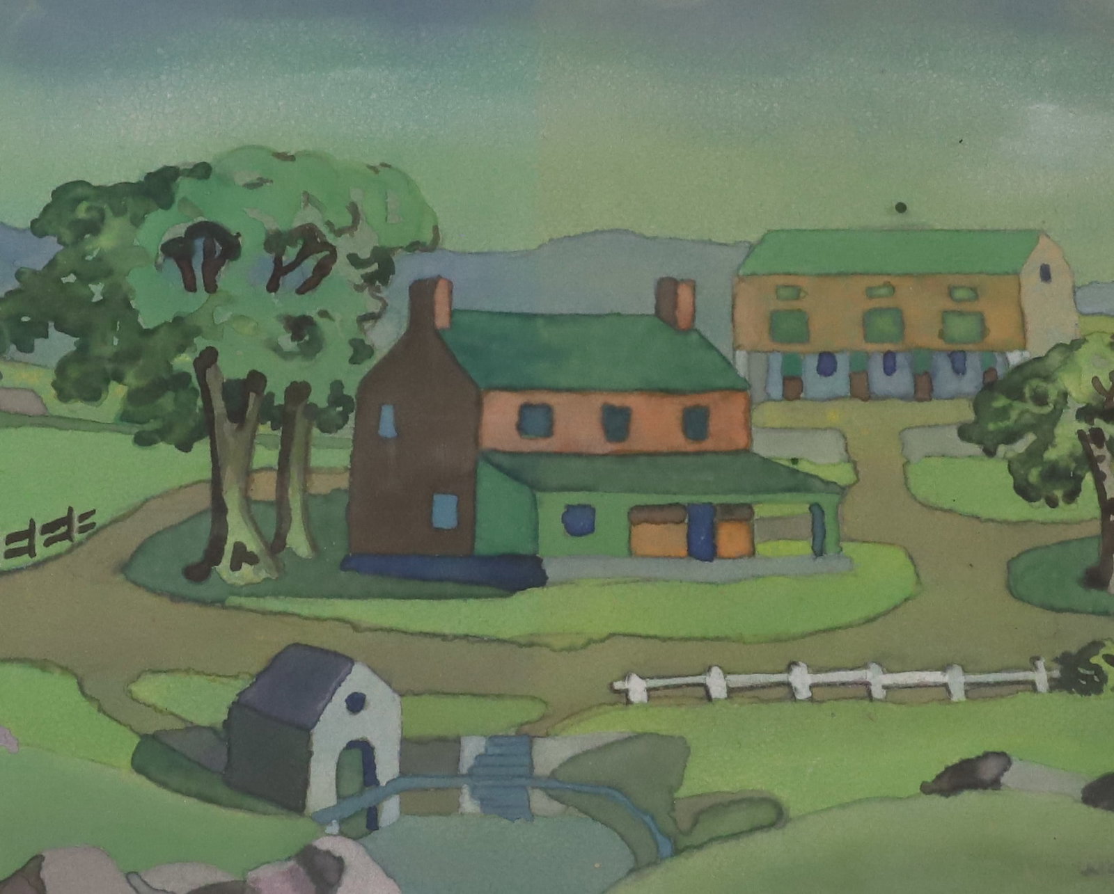 EDWIN WELSH WATERCOLOR: RURAL SCENE OF FARM. SGND/DATED BOTTOM RIGHT '37. MEASURES 9" X 12". PLEASE READ CAREFULLY - Terms for Purchasing and Shipping of Auction Items. Please read carefully before bidding. All payments for 