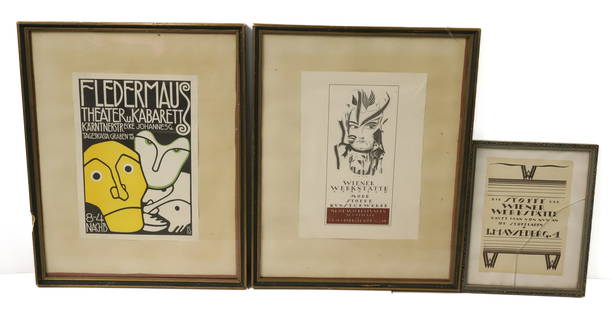 (3) WIENER WERKST&#196;TTE FRAMED PRINTS: FRAMED UNDER GLASS - LARGEST 11 1/2" X 8 1/4" (SIGHT VIEW) PLEASE READ CAREFULLY - Terms for Purchasing and Shipping of Auction Items. Please read carefully before bidding. All payments for purchases