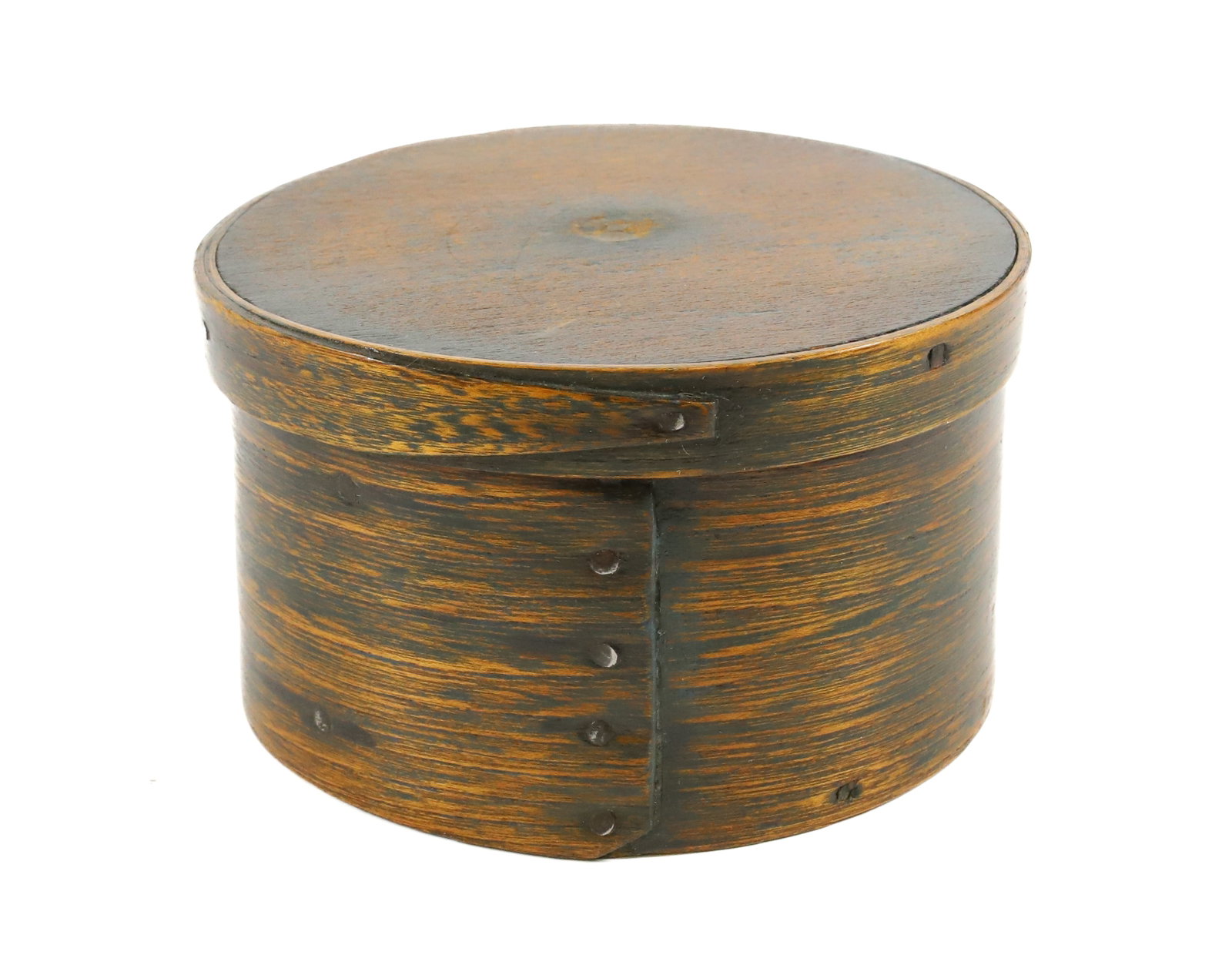 PAINTED WOODEN PANTRY BOX: REMNANTS OF BLACK PAINT, 3 3/4"